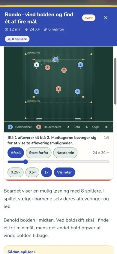 En firemålsøvelse på et animeret trænerboard.
