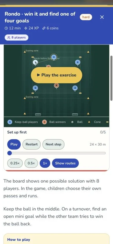 A four-goal exercise on an animated coaching board.